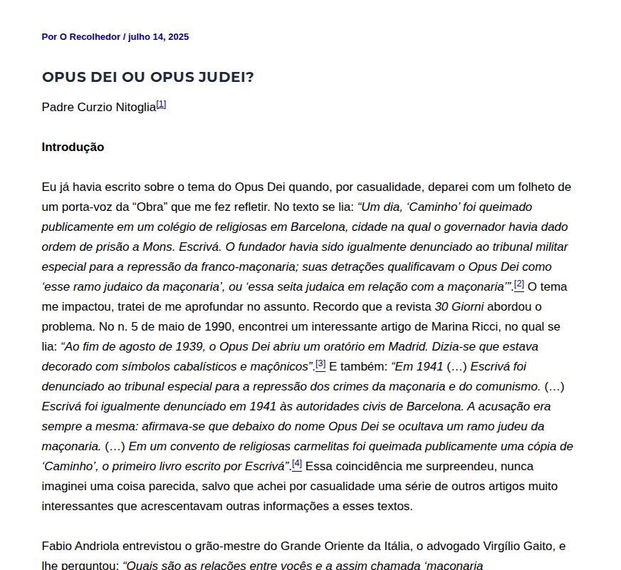 Opus Dei ou Opus Judei? - O Recolhedor - Saved screenshot