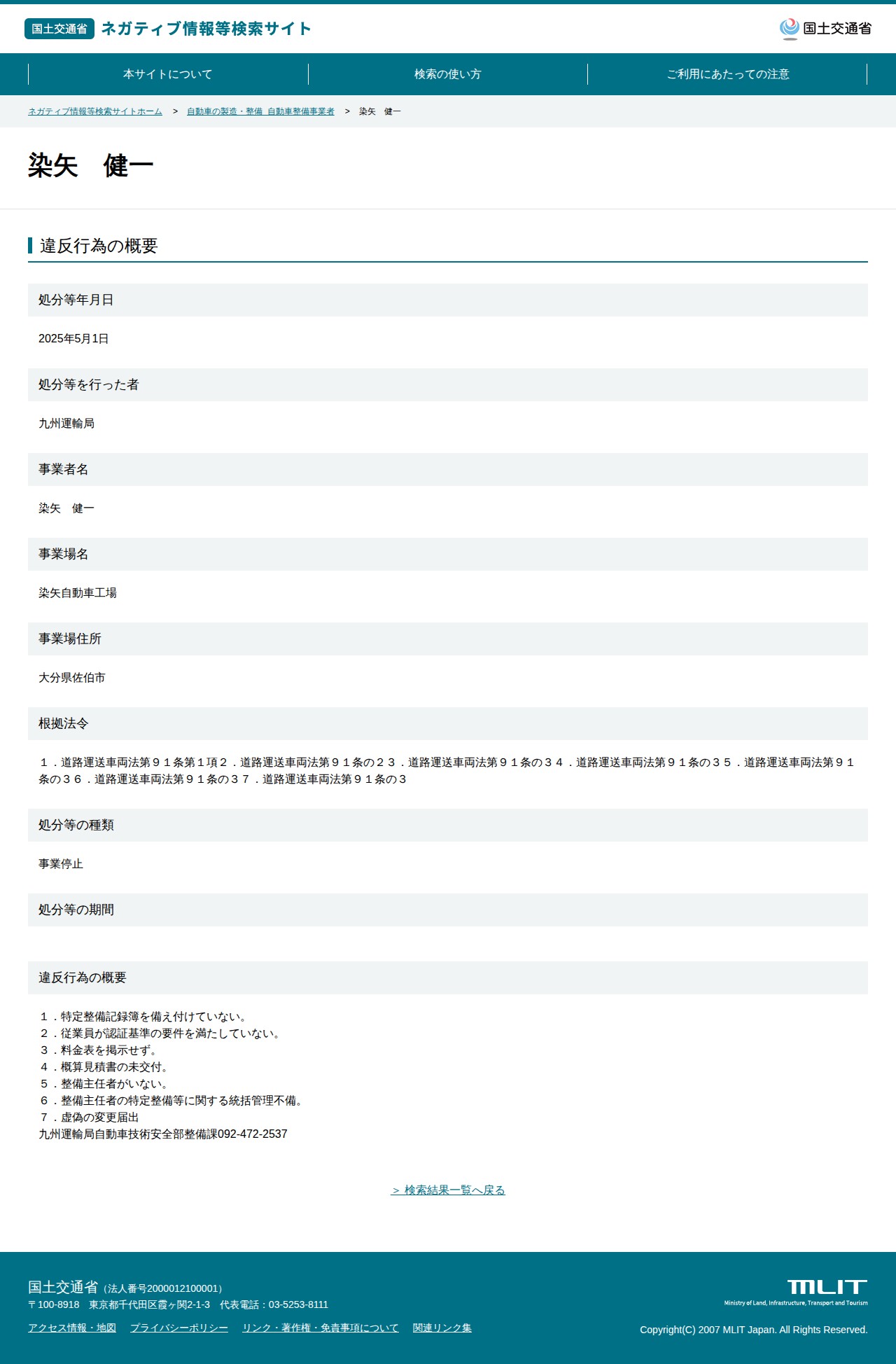 染矢 健一 - 国土交通省 ネガティブ情報等検索サイト - 保存されたスクリーンショット