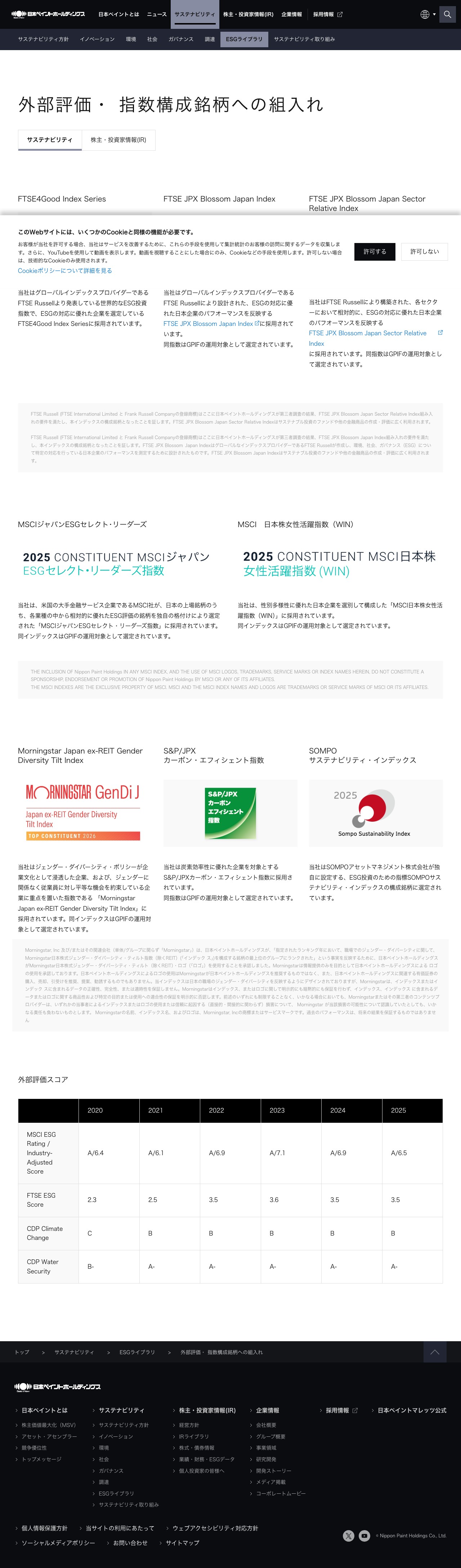 外部評価・ 指数構成銘柄への組入れ | 日本ペイントホールディングス - 保存されたスクリーンショット