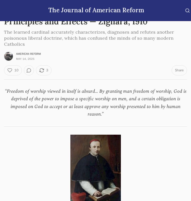 The Doctrine of 'Freedom of Worship', its Principles and Effects — Zigliara, 1910 - 保存されたスクリーンショット