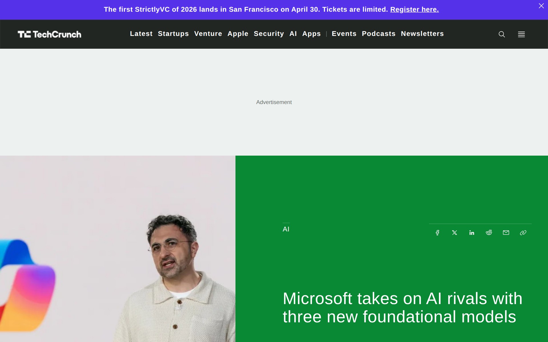 Microsoft takes on AI rivals with three new foundational models | TechCrunch - Saved screenshot