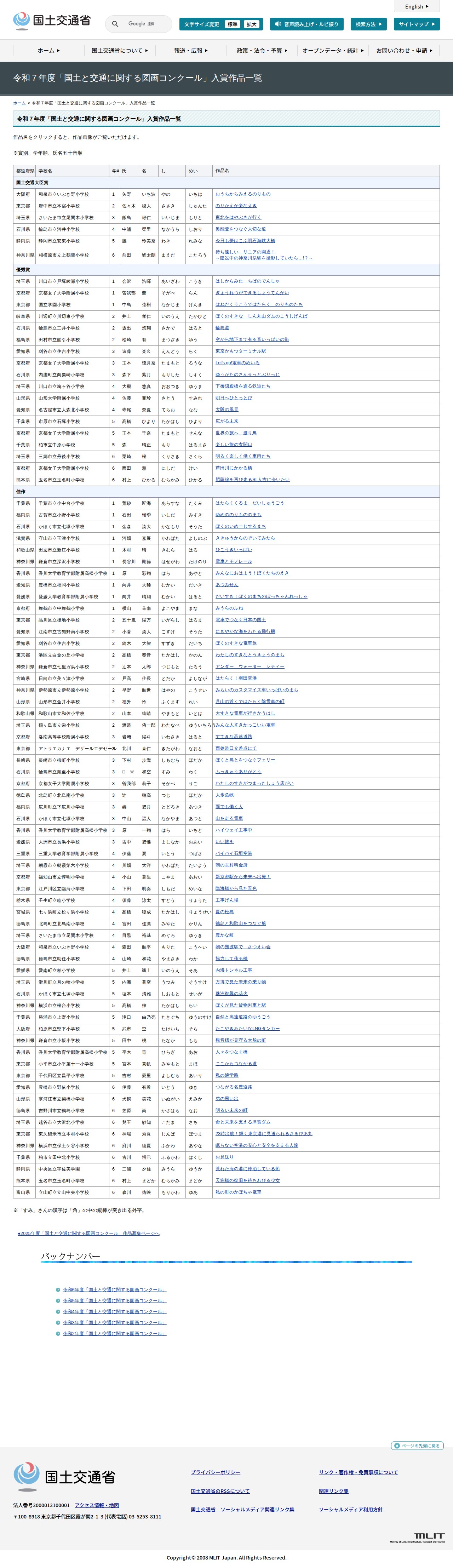 令和7年度「国土と交通に関する図画コンクール」入賞作品一覧 - 国土交通省 - 保存されたスクリーンショット