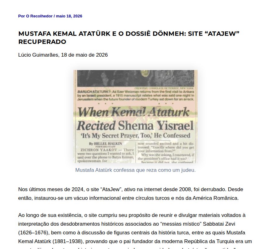 Mustafa Kemal Atatürk e o dossiê dönmeh: site “AtaJew” recuperado - O Recolhedor - 保存されたスクリーンショット
