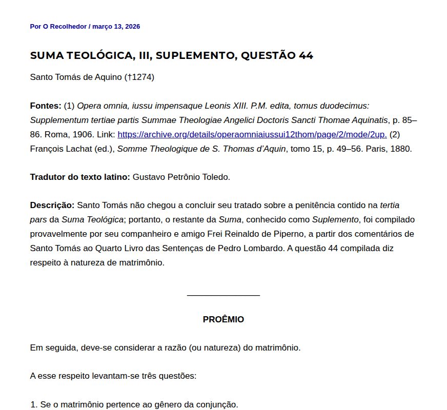 Suma teológica, III, suplemento, questão 44 - O Recolhedor - 保存されたスクリーンショット