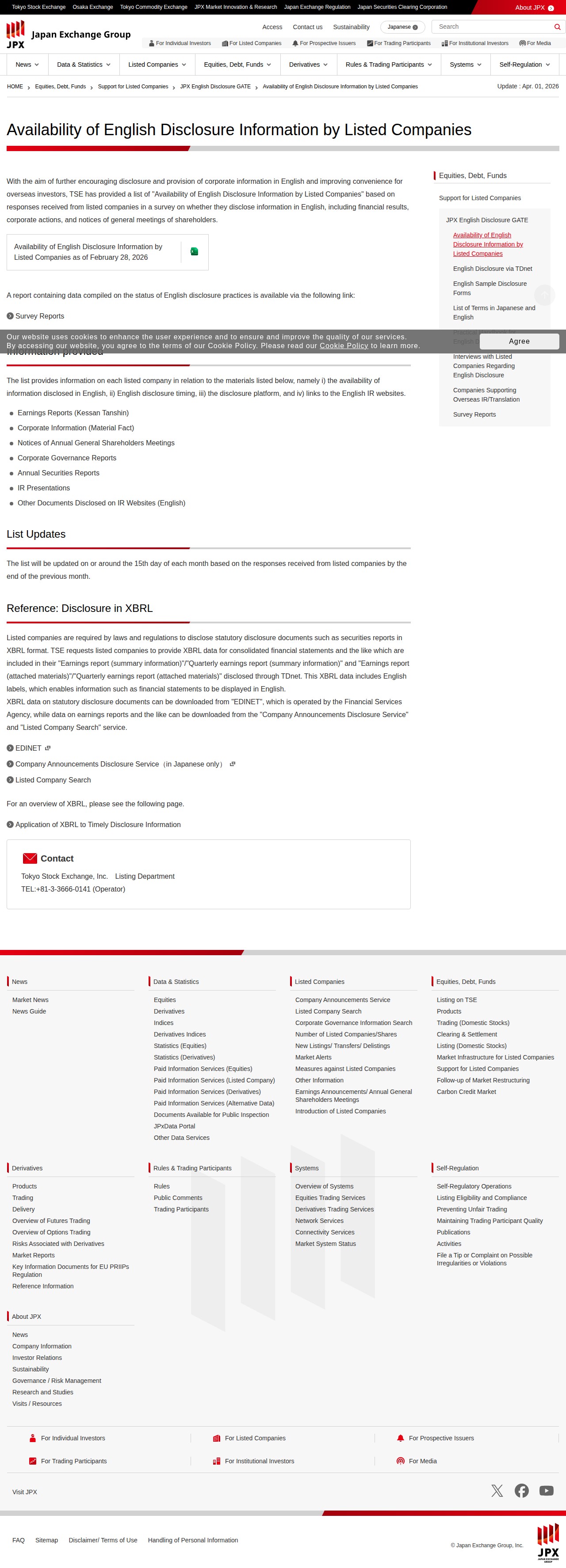 Availability of English Disclosure Information by Listed Companies | JPX English Disclosure GATE | Japan Exchange Group - 保存されたスクリーンショット