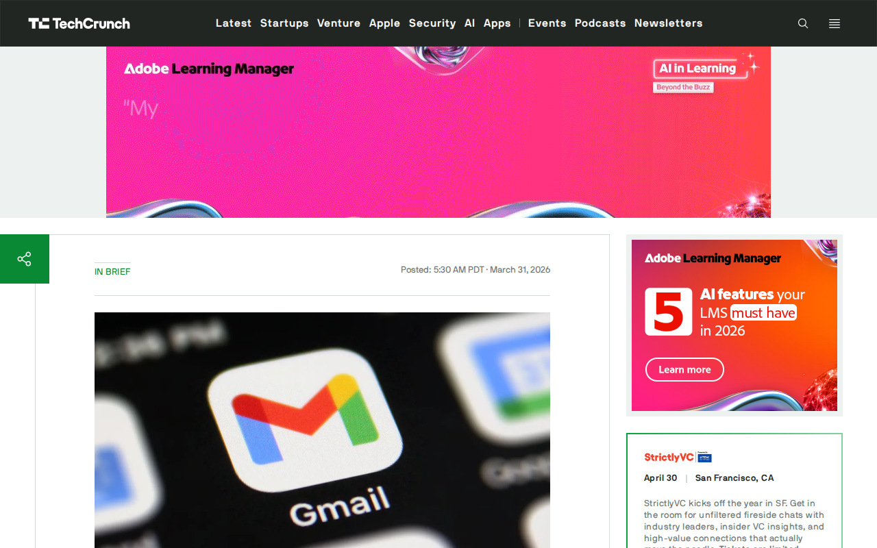 Google is now letting users in the US change their Gmail address | TechCrunch - Saved screenshot