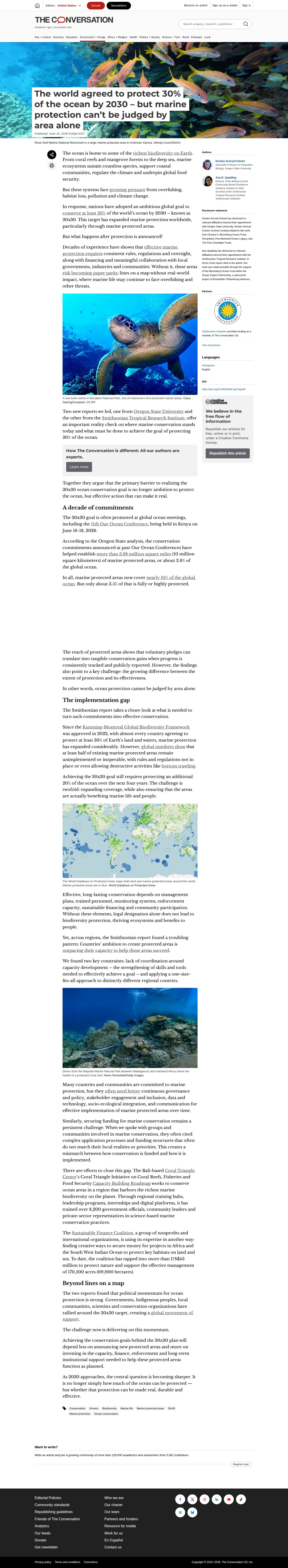 The world agreed to protect 30% of the ocean by 2030 – but marine protection can’t be judged by area alone - 保存されたスクリーンショット
