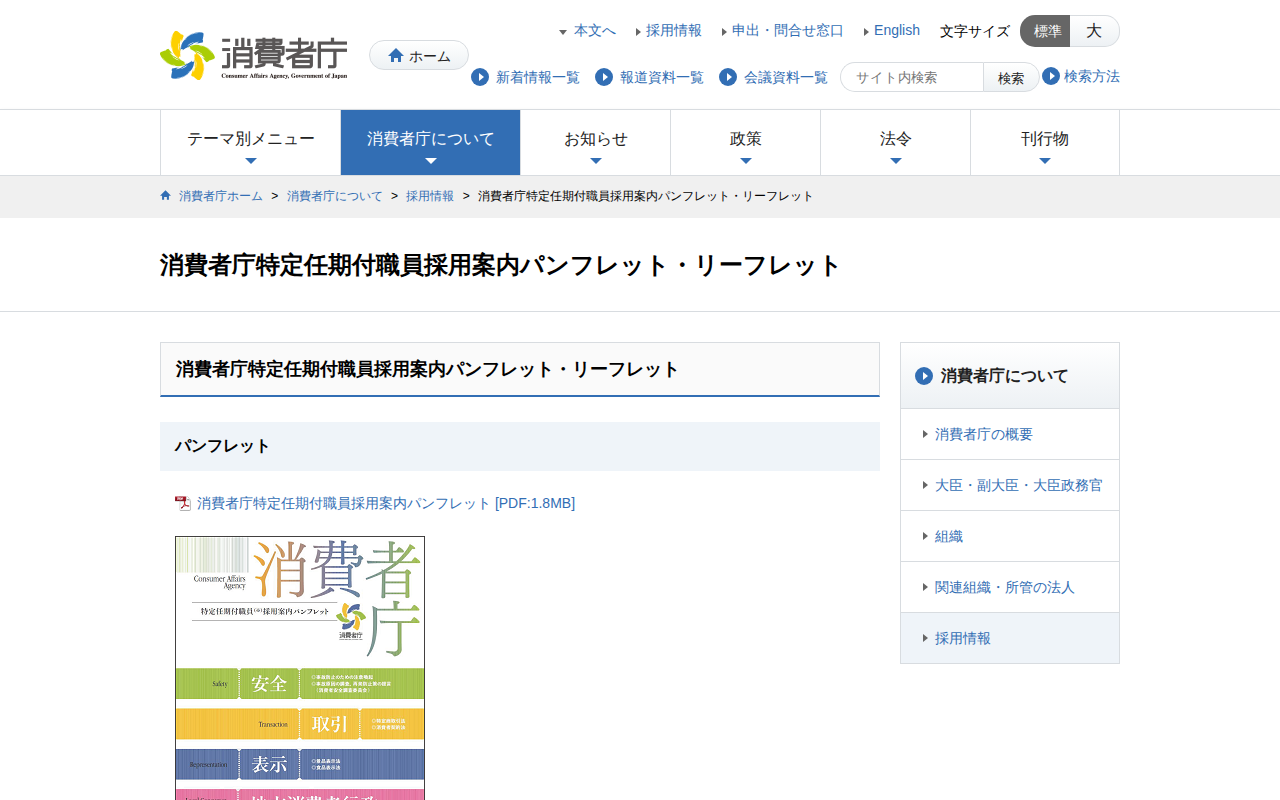 消費者庁特定任期付職員採用案内パンフレット・リーフレット | 消費者庁 - 保存されたスクリーンショット