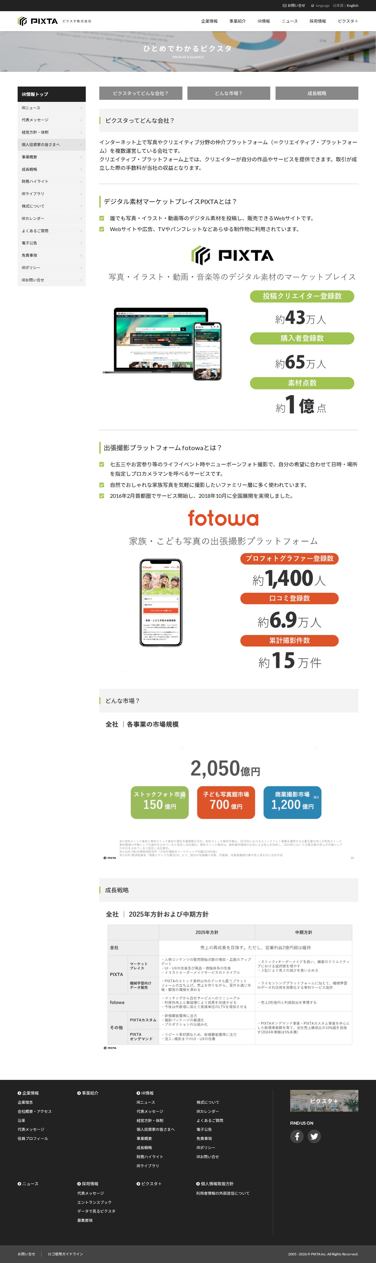 個人投資家の皆さまへ | ピクスタ株式会社 - Saved screenshot