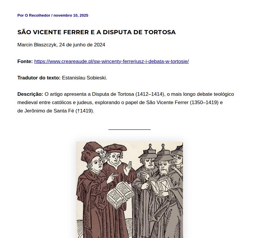 São Vicente Ferrer e a Disputa de Tortosa - O Recolhedor - Saved screenshot
