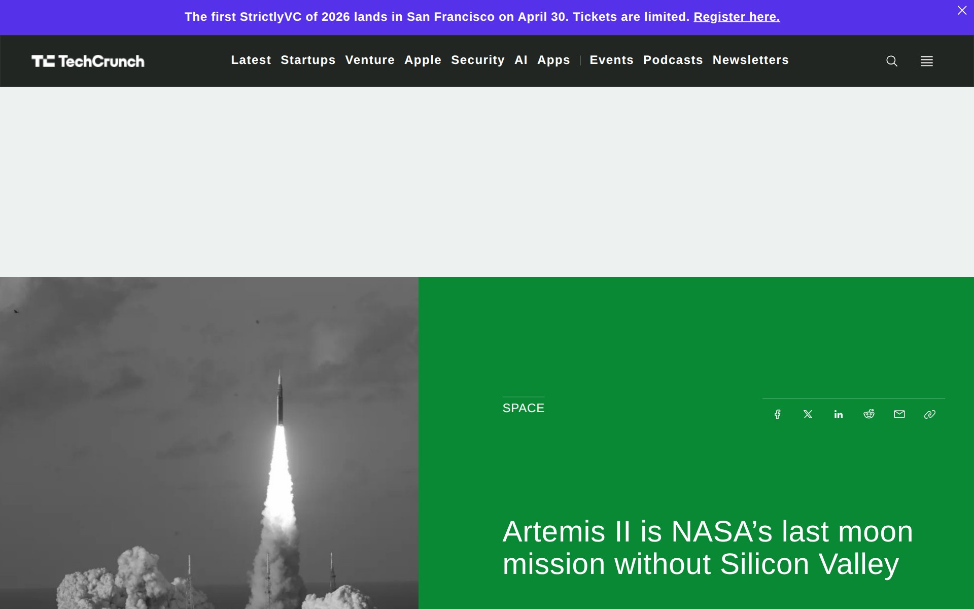 Artemis II is NASA’s last moon mission without Silicon Valley | TechCrunch - Saved screenshot