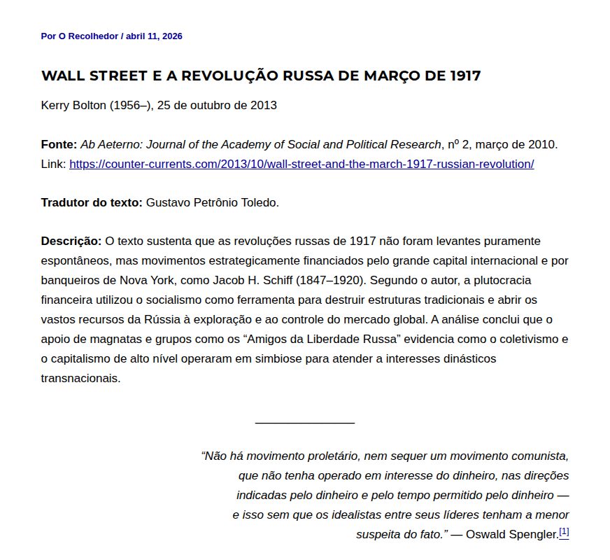 Wall Street e a revolução russa de março de 1917 - O Recolhedor - 保存されたスクリーンショット