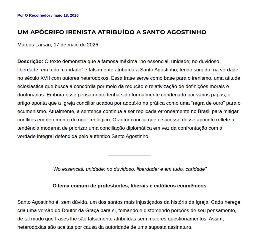 Um apócrifo irenista atribuído a Santo Agostinho - O Recolhedor - 保存されたスクリーンショット