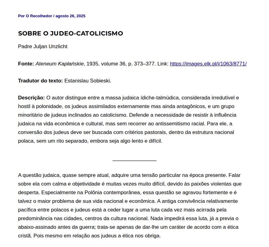 Sobre o judeo-catolicismo - O Recolhedor - Saved screenshot