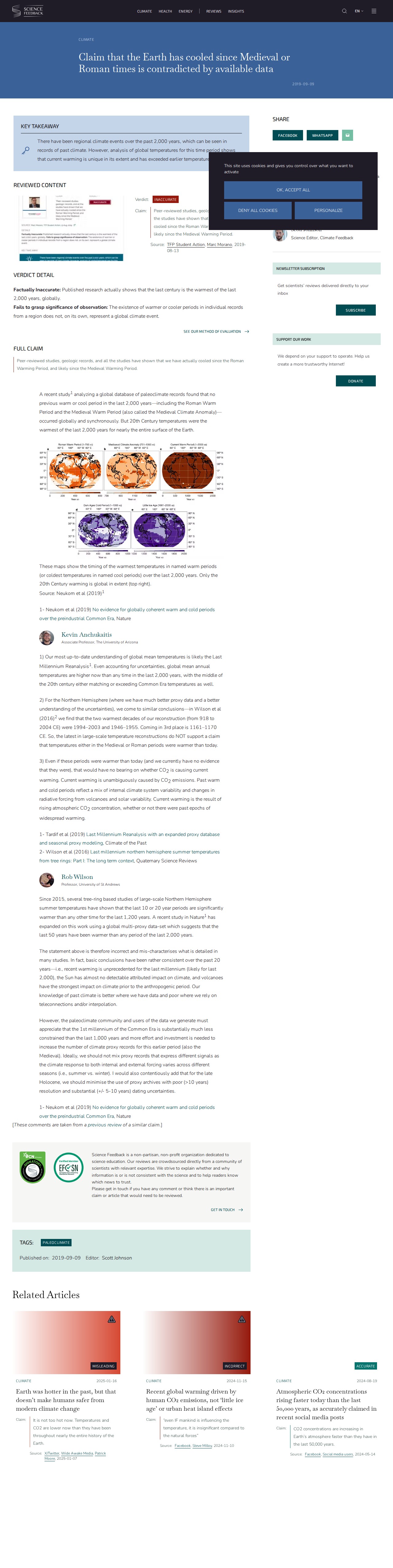 Claim that the Earth has cooled since Medieval or Roman times is contradicted by available data - Science Feedback - Saved screenshot