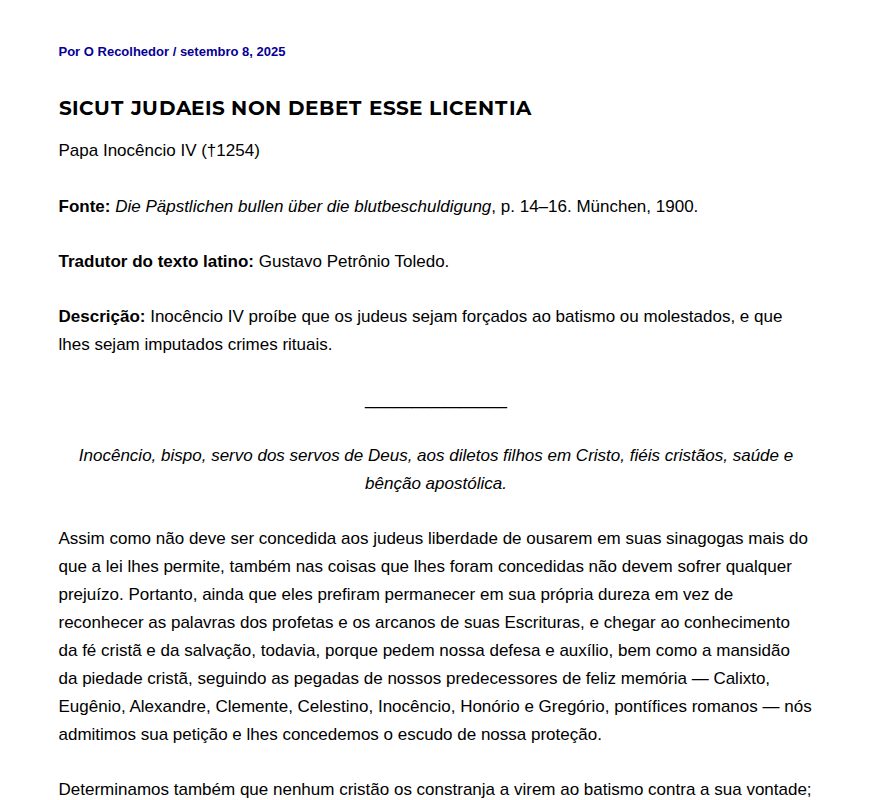Sicut Judaeis non debet esse licentia - O Recolhedor - 保存されたスクリーンショット