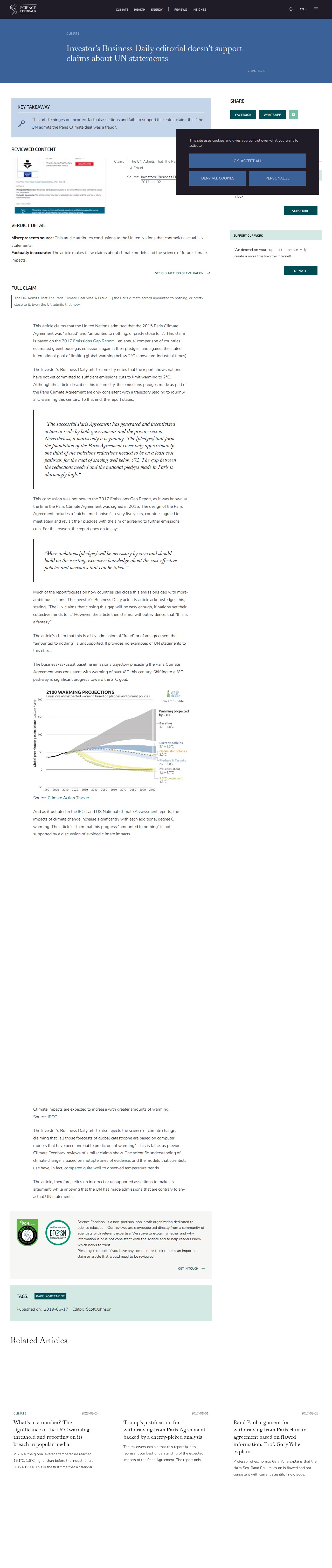Investor's Business Daily editorial doesn't support claims about UN statements - Science Feedback - Saved screenshot