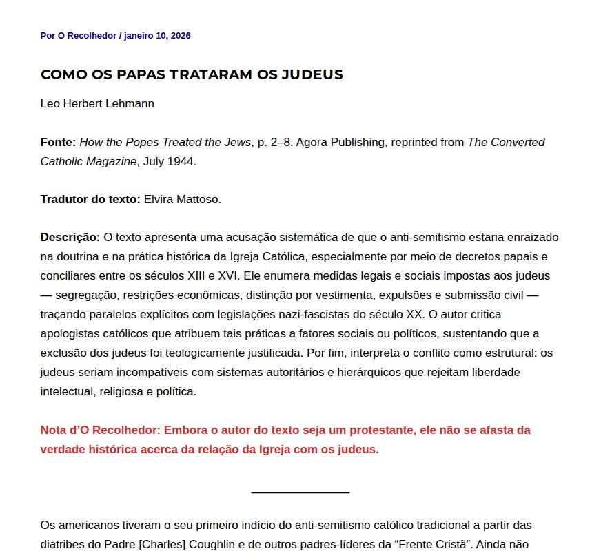 Como os papas trataram os judeus - O Recolhedor - Saved screenshot
