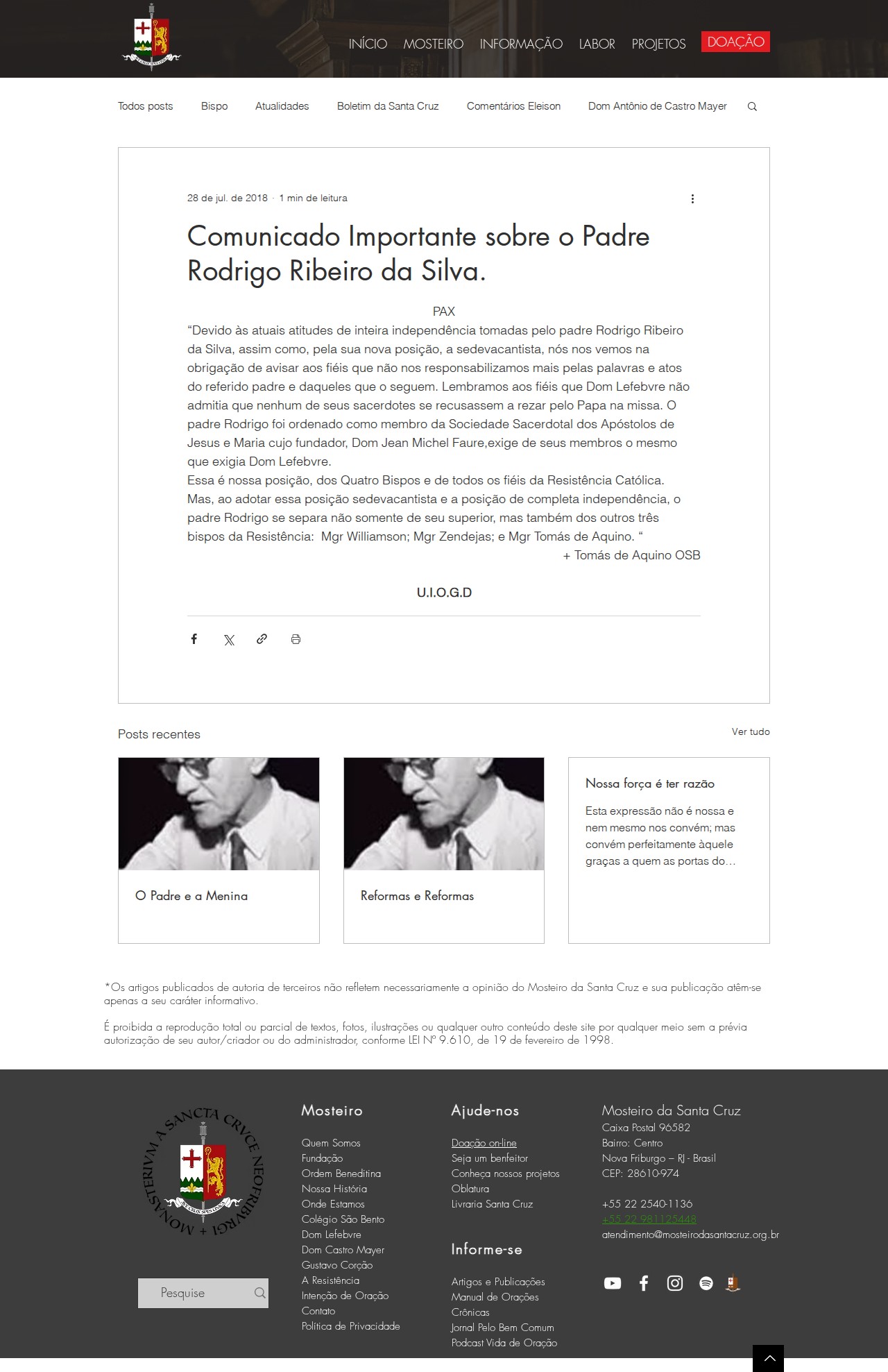 Comunicado Importante sobre o Padre Rodrigo Ribeiro da Silva. - 保存されたスクリーンショット