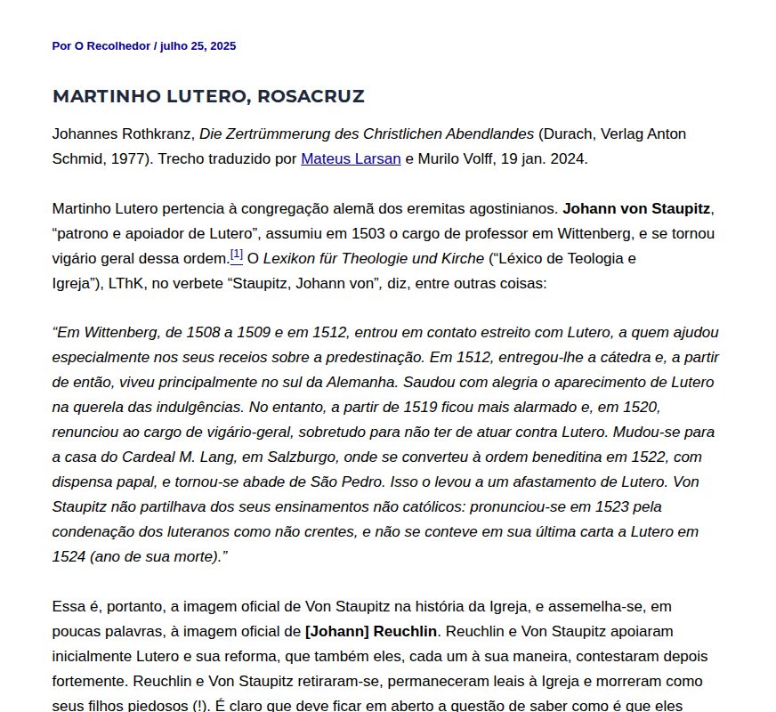 Martinho Lutero, rosacruz - O Recolhedor - 保存されたスクリーンショット