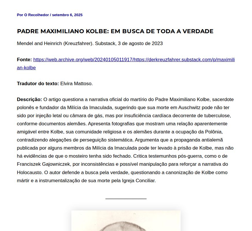 Padre Maximiliano Kolbe: em busca de toda a verdade - O Recolhedor - 保存されたスクリーンショット