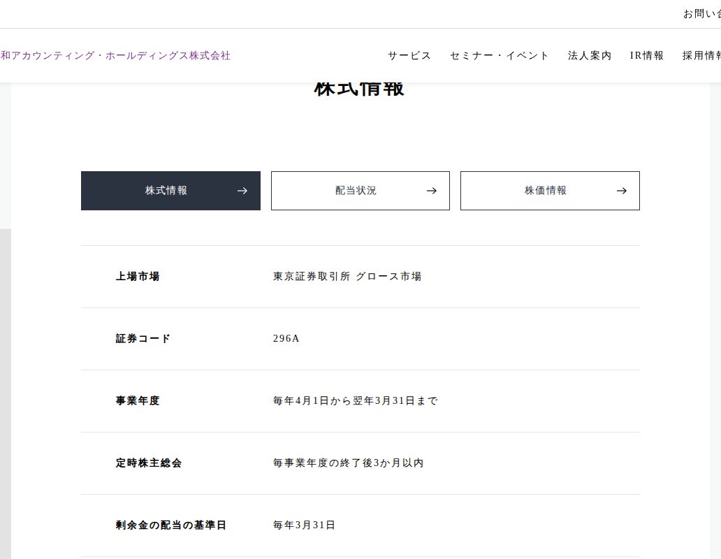 株式情報|令和アカウンティング・ホールディングス株式会社 - 保存されたスクリーンショット