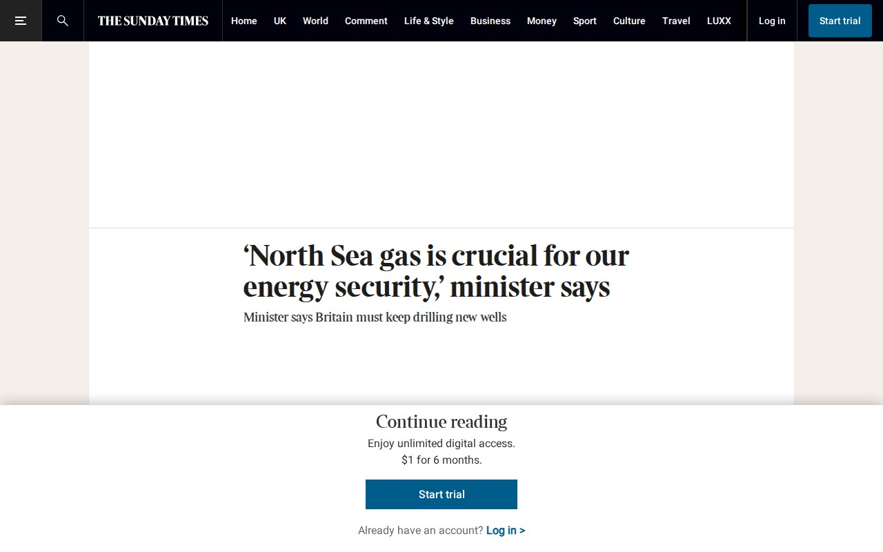 ‘North Sea gas is crucial for our energy security,’ minister says - 保存されたスクリーンショット