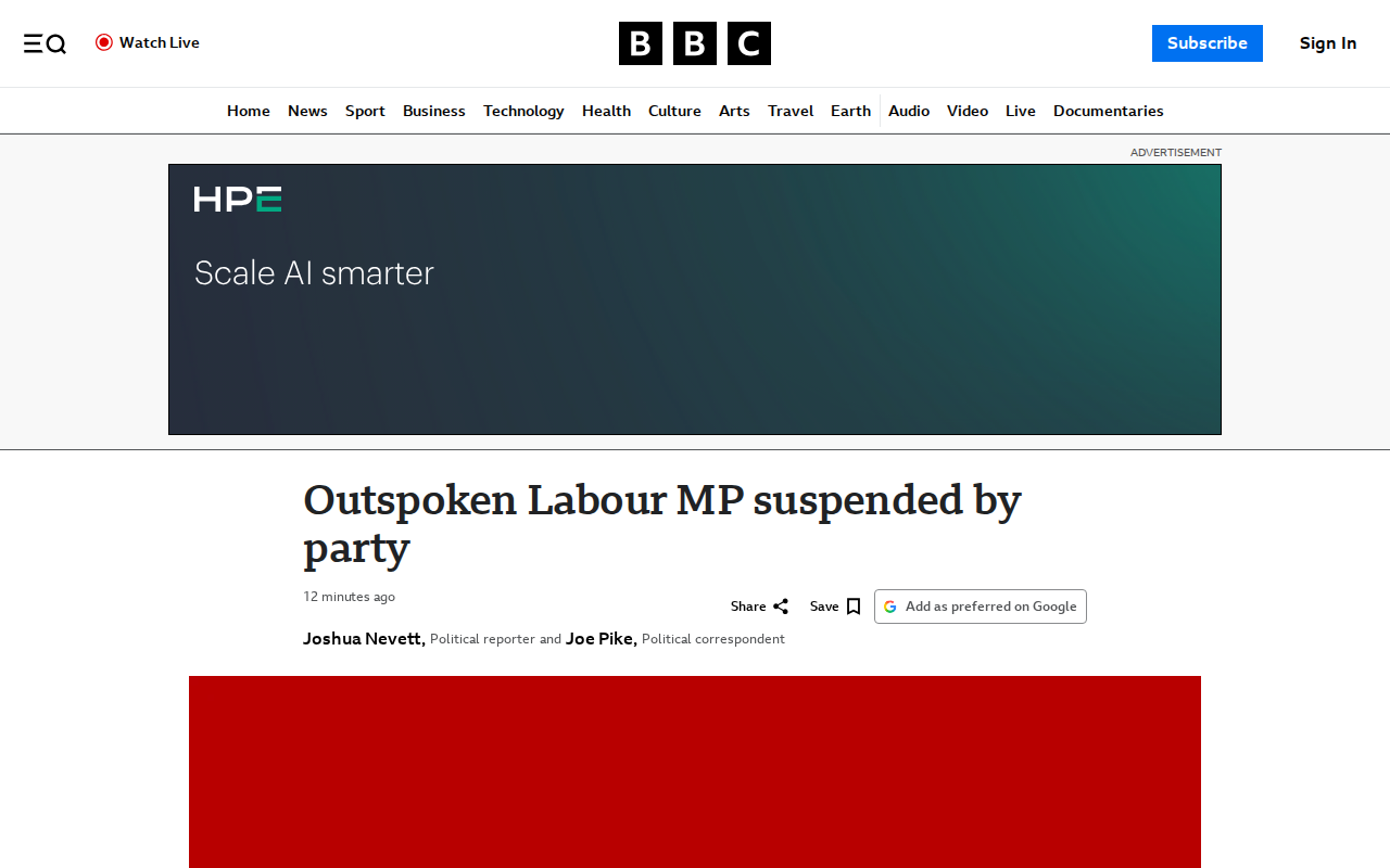 Outspoken Labour MP suspended by party - 保存されたスクリーンショット