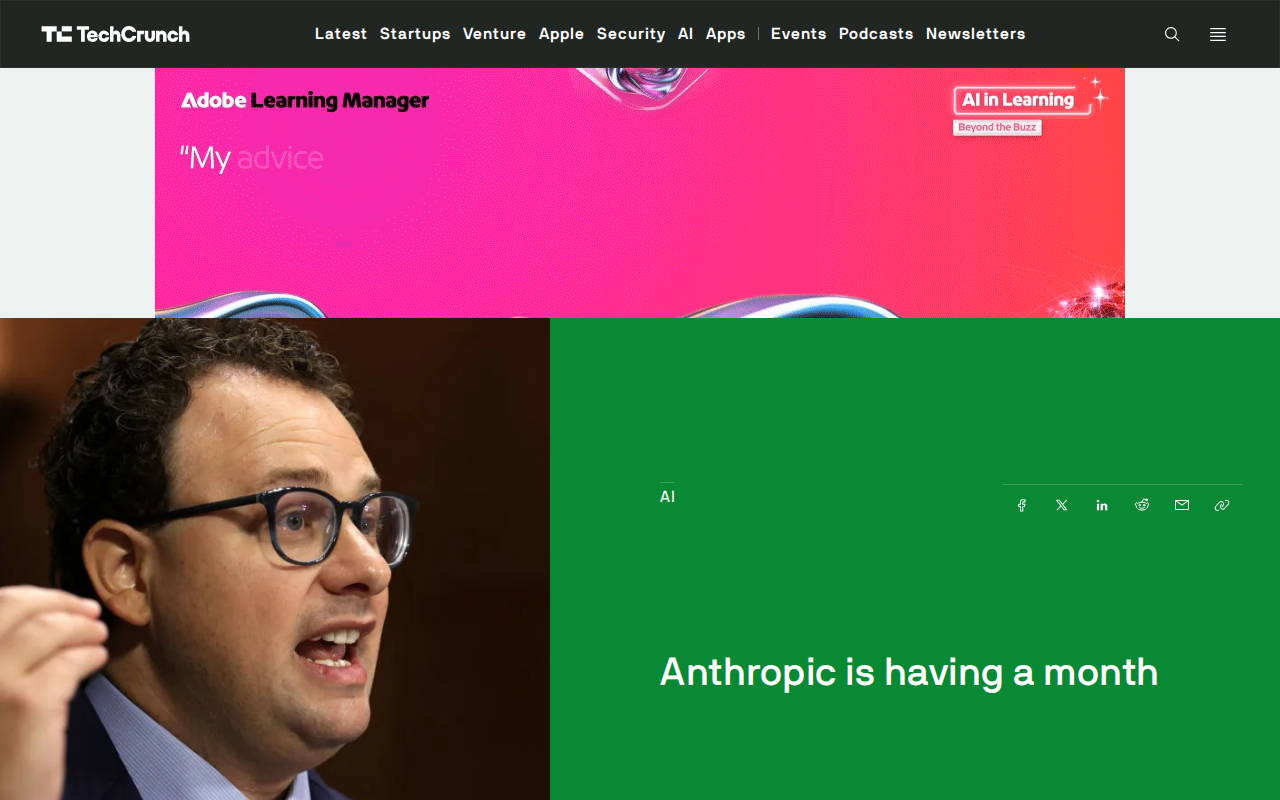 Anthropic is having a month | TechCrunch - Saved screenshot