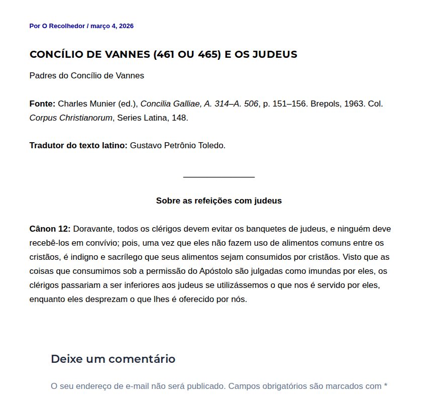 Concílio de Vannes (461 ou 465) e os judeus - O Recolhedor - 保存されたスクリーンショット