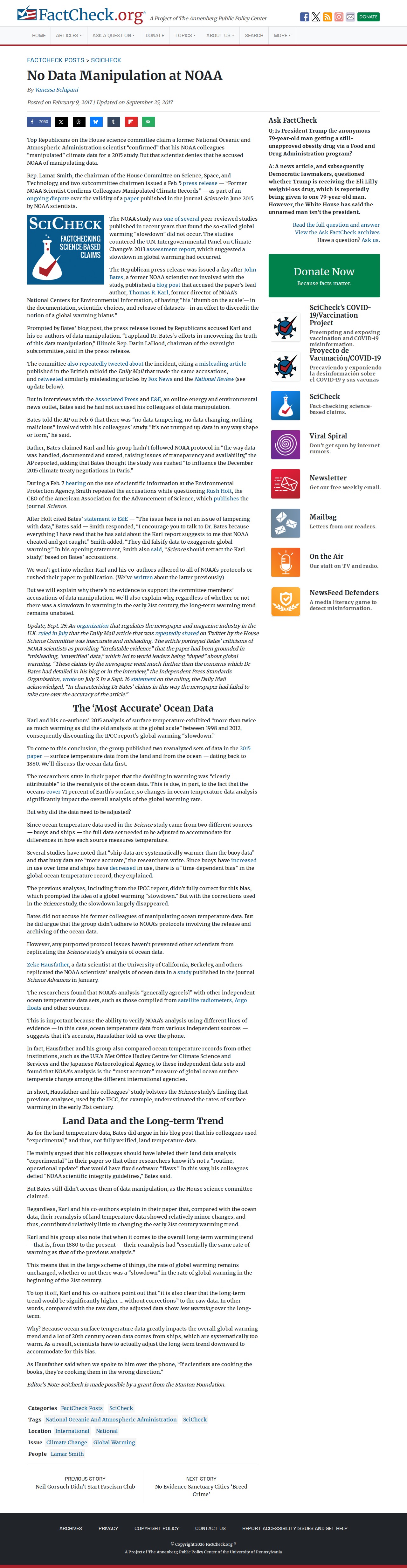 No Data Manipulation at NOAA - FactCheck.org - 保存されたスクリーンショット