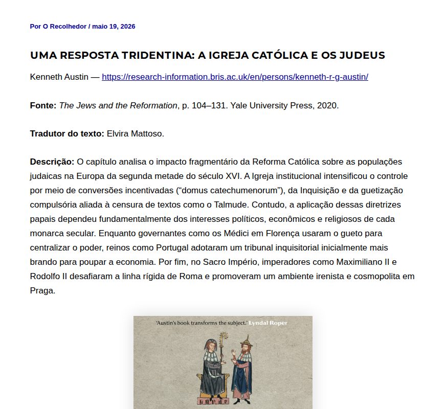 Uma resposta tridentina: a Igreja Católica e os judeus - O Recolhedor - 保存されたスクリーンショット