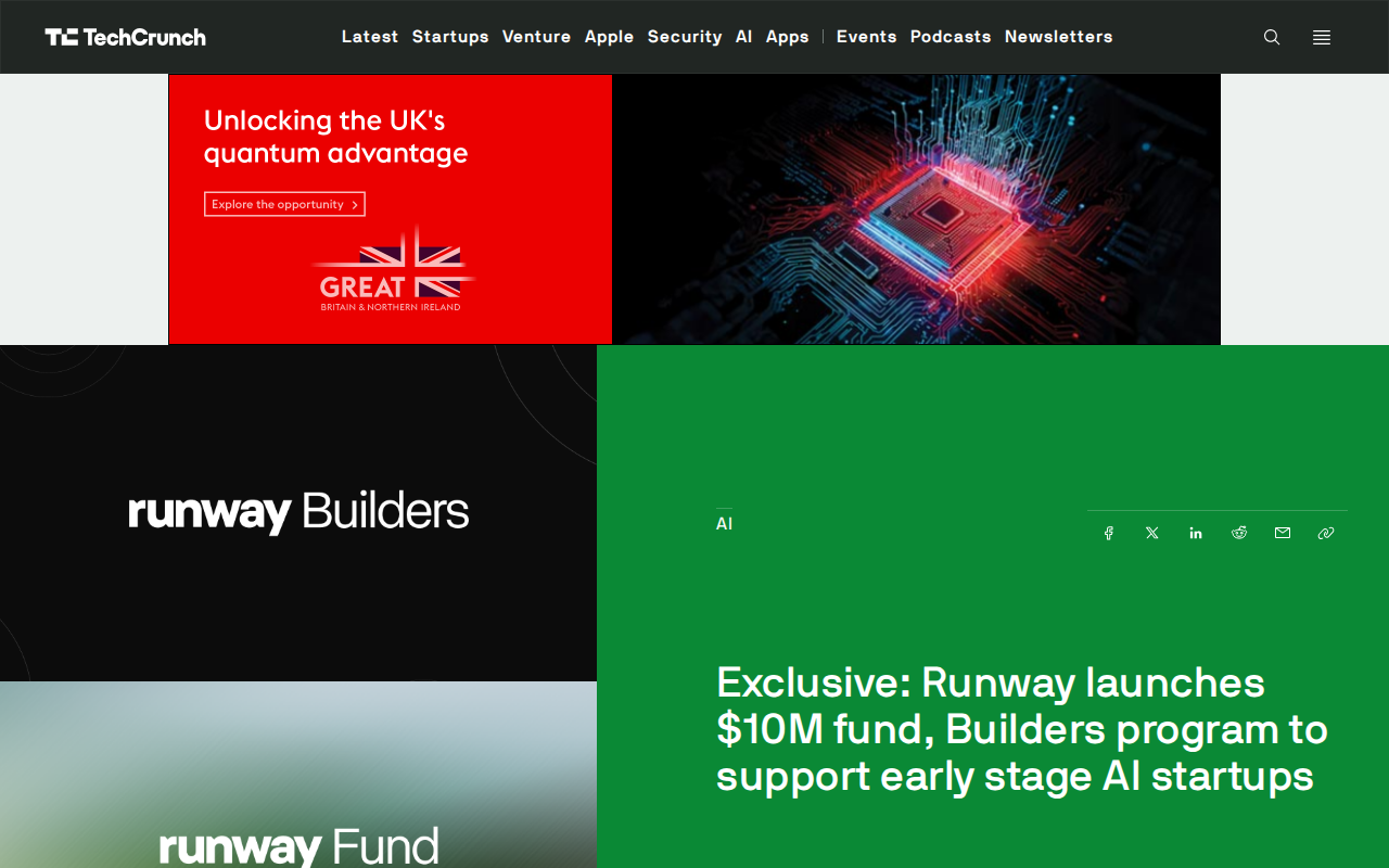 Exclusive: Runway launches $10M fund, Builders program to support early stage AI startups | TechCrunch - Saved screenshot