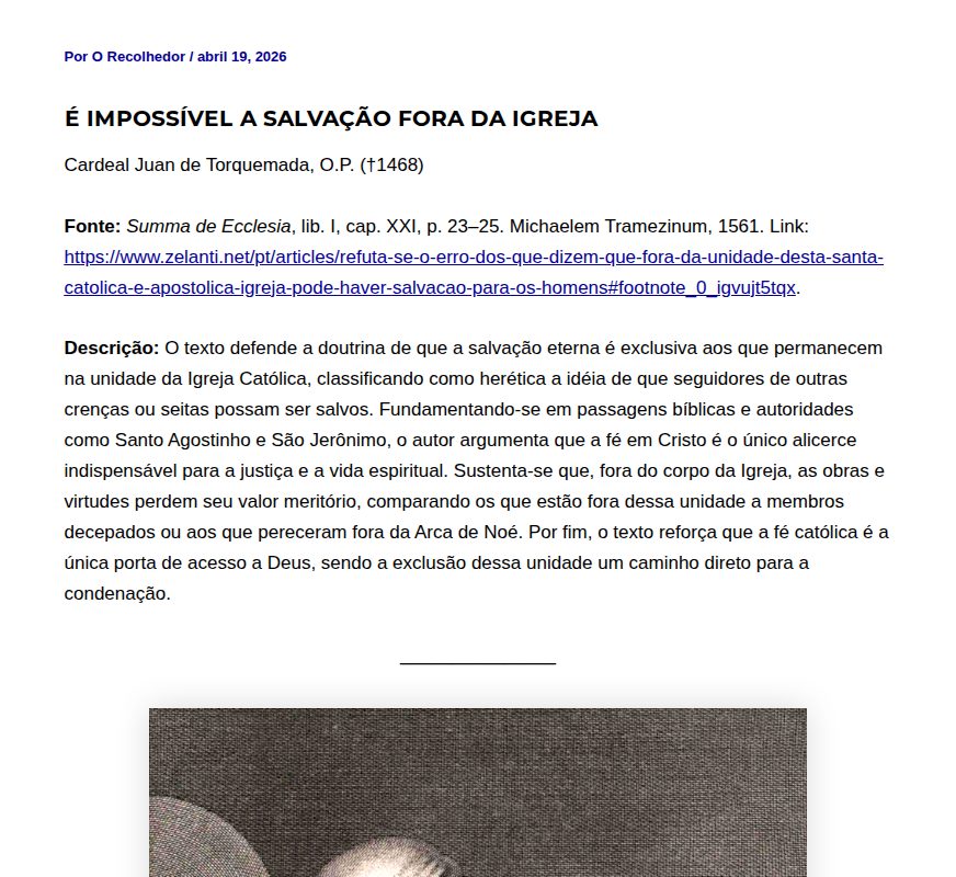 É impossível a salvação fora da Igreja - O Recolhedor - 保存されたスクリーンショット