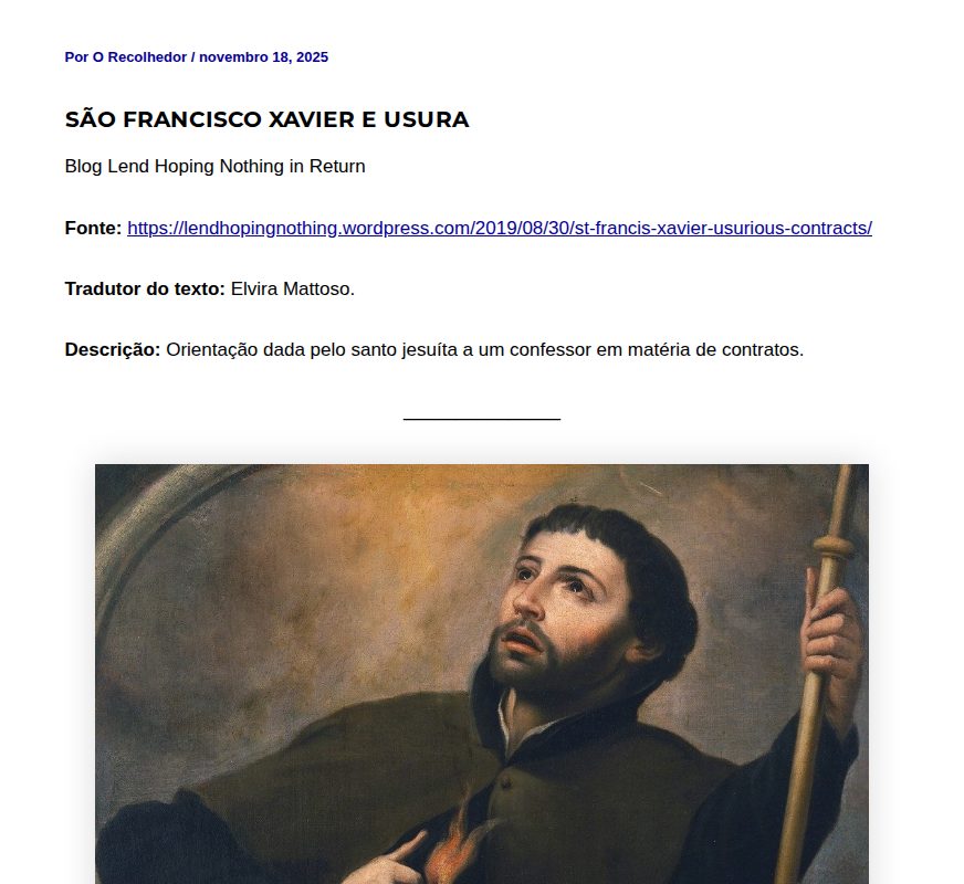 São Francisco Xavier e usura - O Recolhedor - 保存されたスクリーンショット