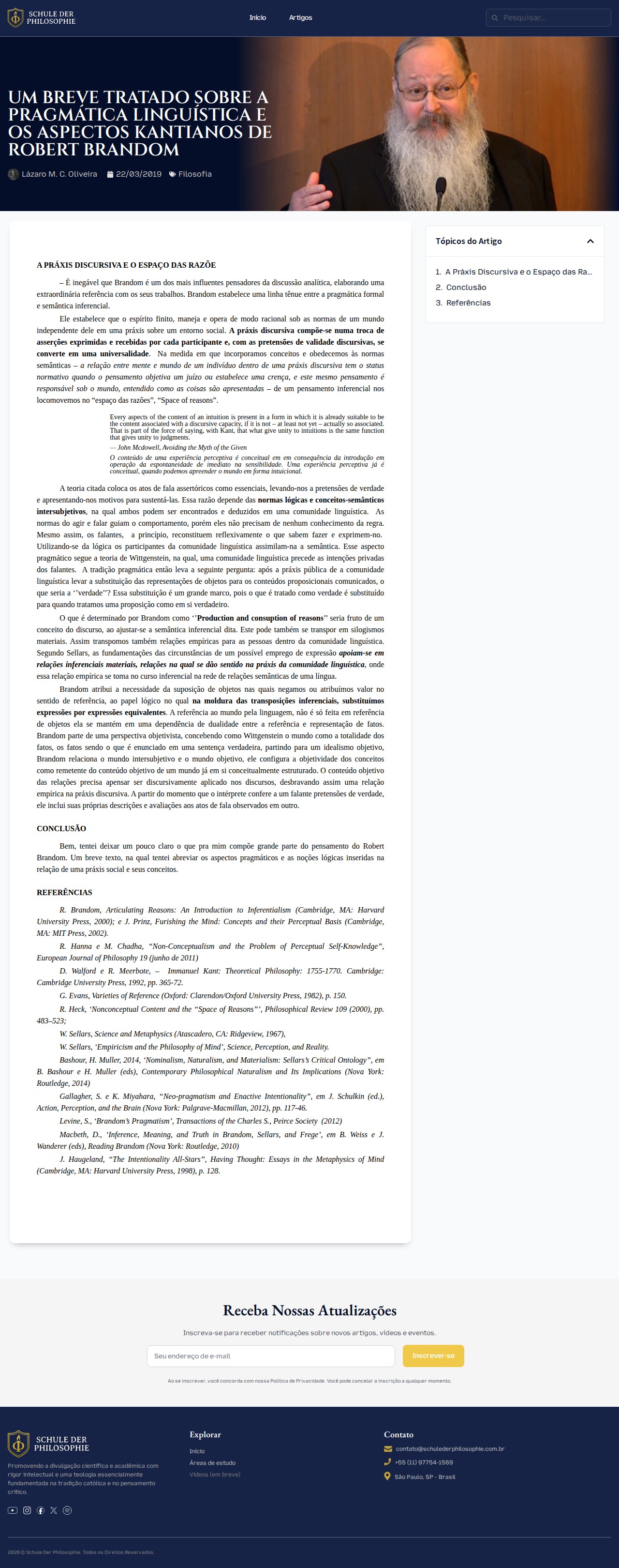 UM BREVE TRATADO SOBRE A PRAGMÁTICA LINGUÍSTICA E OS ASPECTOS KANTIANOS DE ROBERT BRANDOM – Schule Der Philosophie - 保存されたスクリーンショット