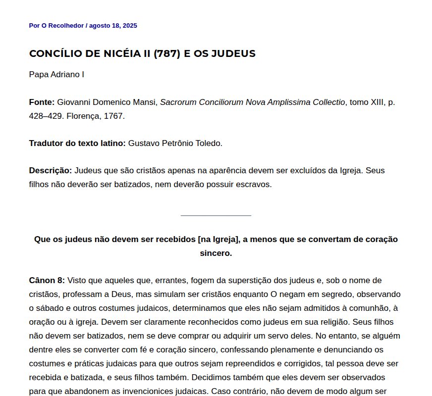 Concílio de Nicéia II (787) e os judeus - O Recolhedor - 保存されたスクリーンショット