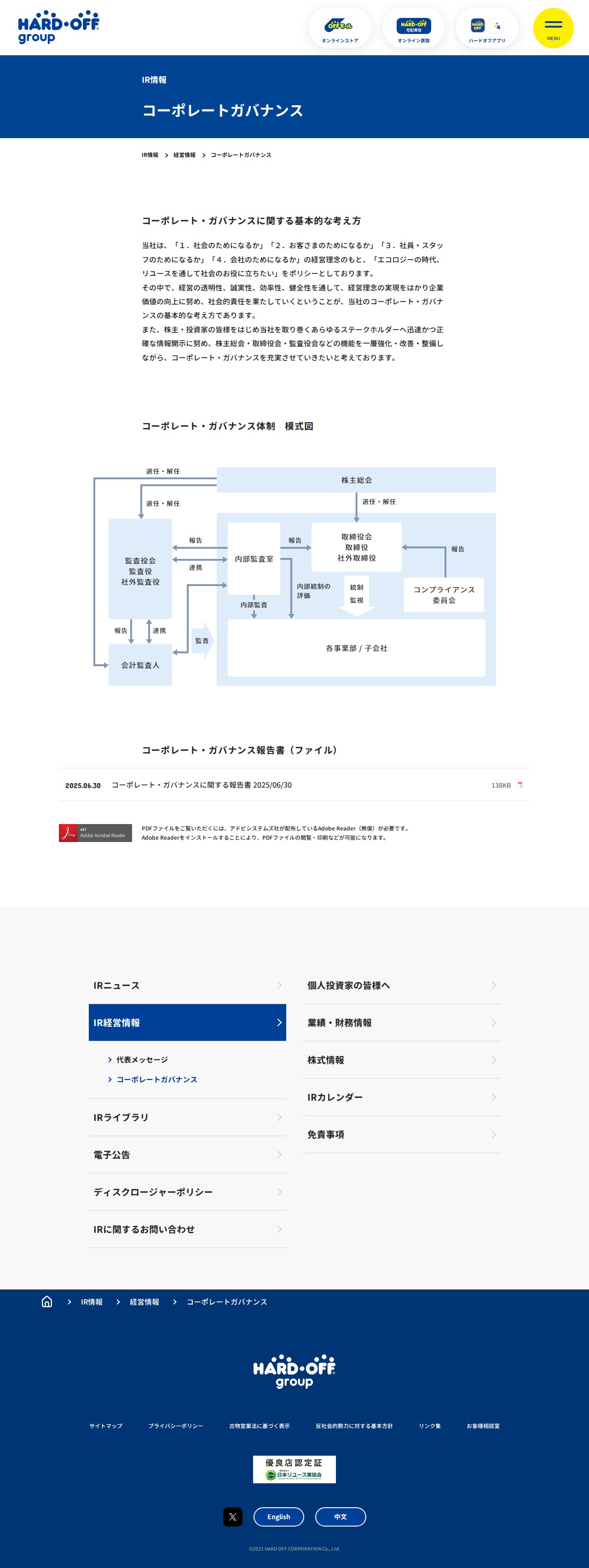 コーポレートガバナンス | 中古品の買取・販売ならハードオフ(楽器・家電・家具など取扱商品多数のリサイクルショップ) - 保存されたスクリーンショット