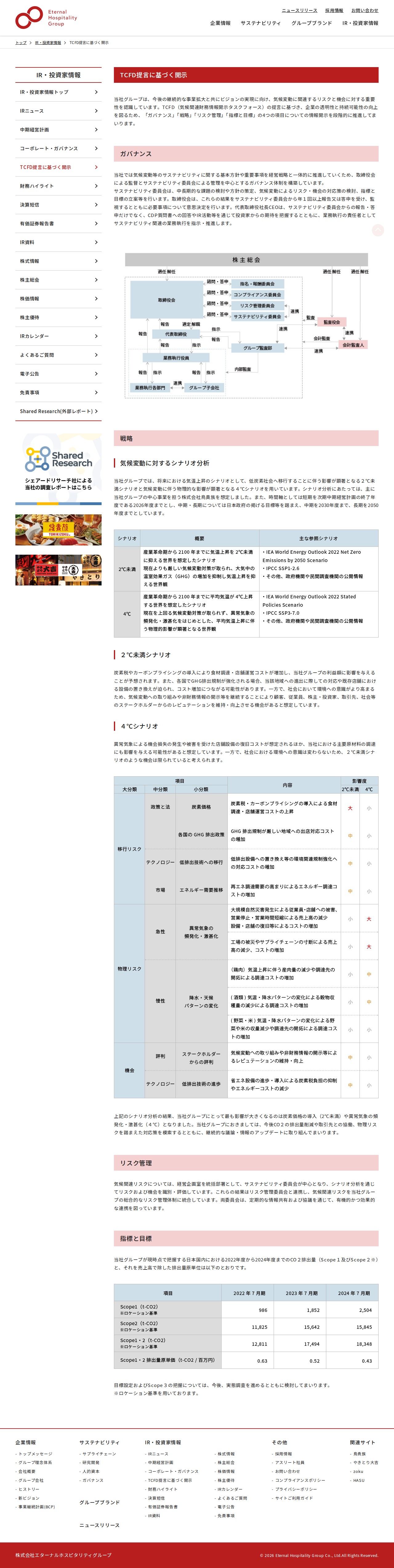 TCFD提言に基づく開示 | 株式会社 エターナルホスピタリティグループ - 保存されたスクリーンショット