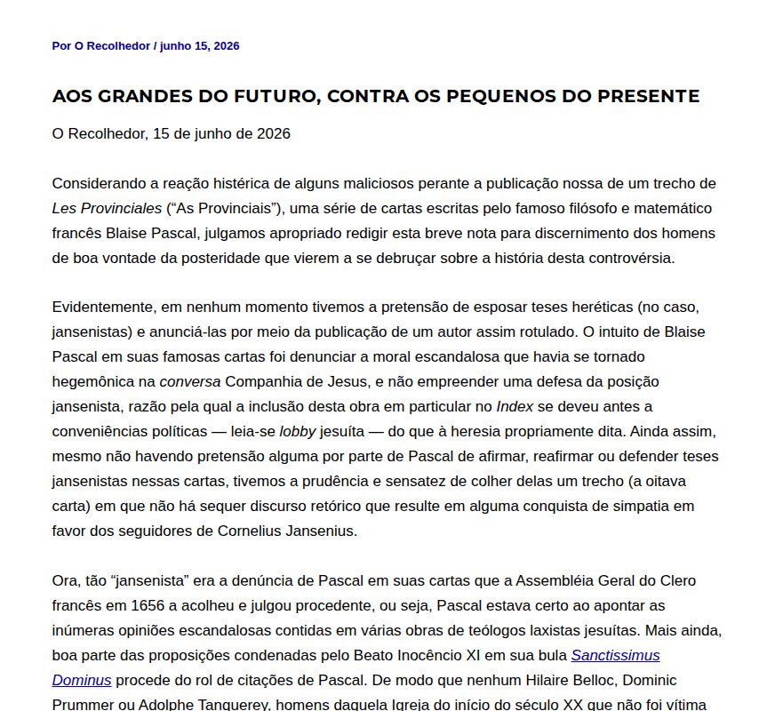 Aos grandes do futuro, contra os pequenos do presente - O Recolhedor - 保存されたスクリーンショット