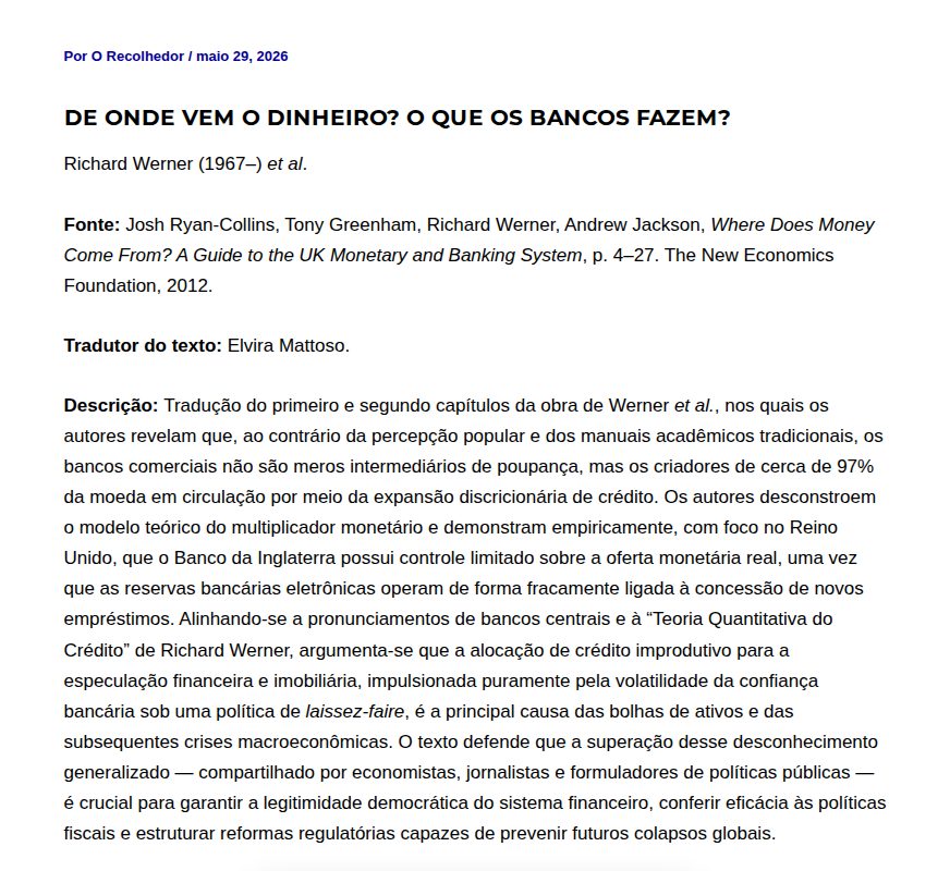 De onde vem o dinheiro? O que os bancos fazem? - O Recolhedor - 保存されたスクリーンショット
