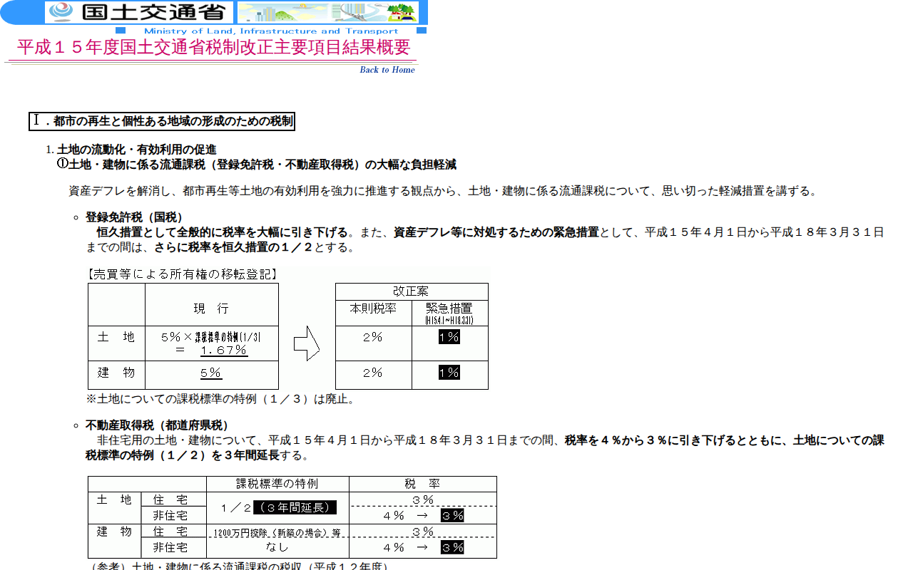 平成15年度国土交通省税制改正主要項目結果概要 - 保存されたスクリーンショット