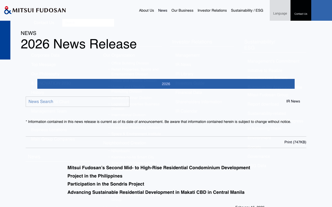 Mitsui Fudosan | Corporate Information | News Releases - 保存されたスクリーンショット