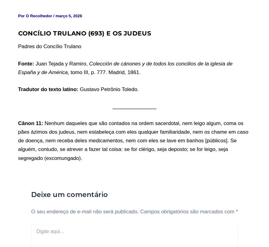 Concílio Trulano (693) e os judeus - O Recolhedor - 保存されたスクリーンショット