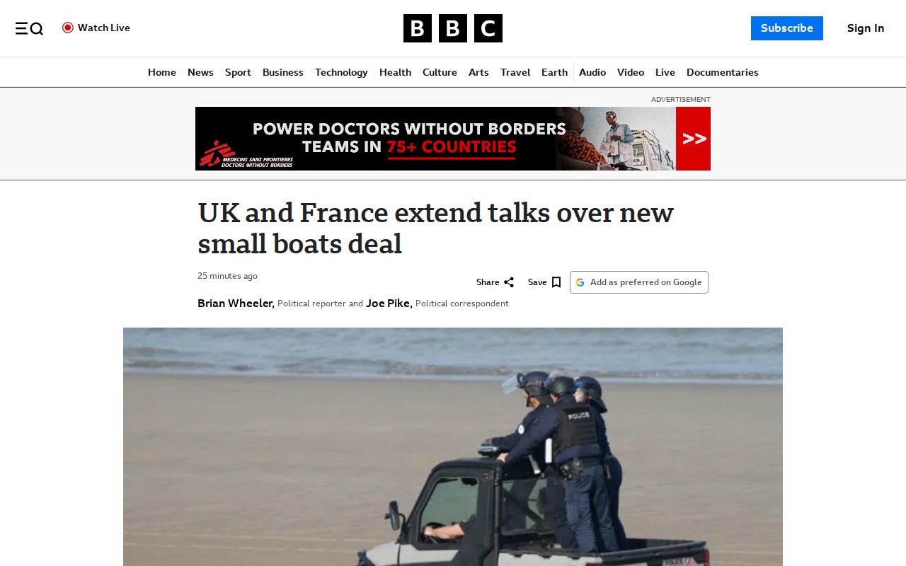 UK and France extend talks over new small boats deal - 保存されたスクリーンショット