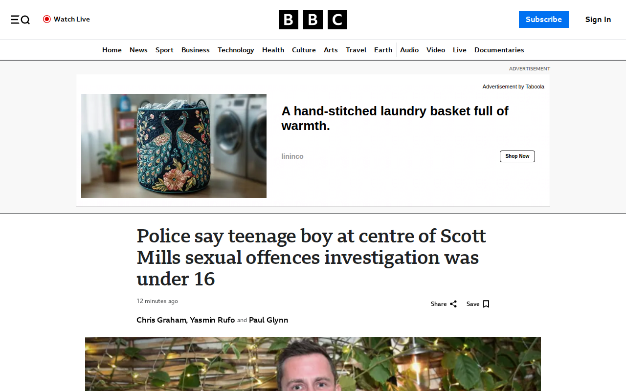 Police say teenage boy at centre of Scott Mills sexual offences investigation was under 16 - 保存されたスクリーンショット