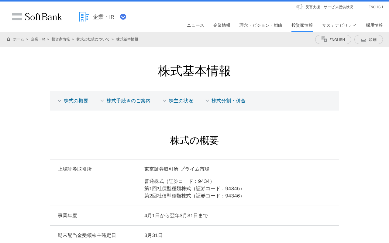 株式基本情報 | 企業・IR | ソフトバンク - 保存されたスクリーンショット