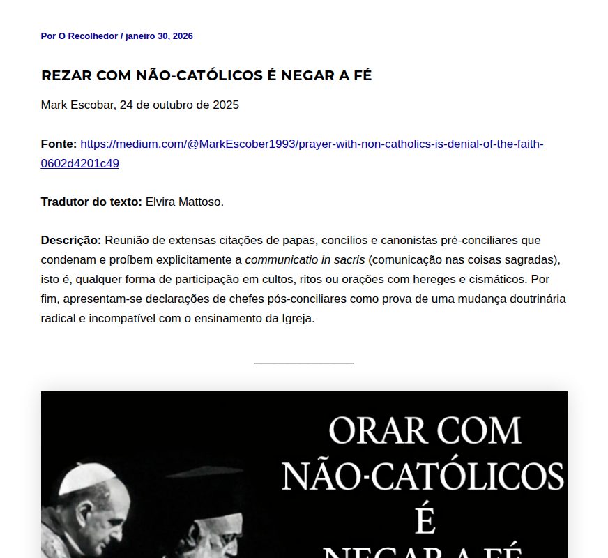 Rezar com não-católicos é negar a fé - O Recolhedor - 保存されたスクリーンショット