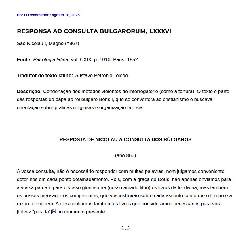Responsa ad consulta Bulgarorum, LXXXVI - O Recolhedor - 保存されたスクリーンショット