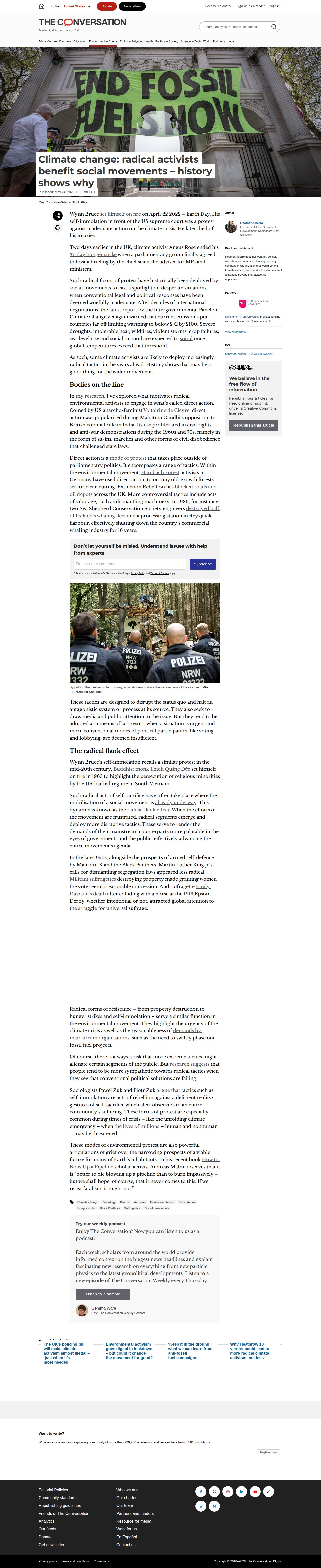 Climate change: radical activists benefit social movements – history shows why - Saved screenshot